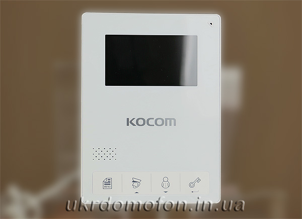 рисунок фото внешнего вида цветного качественного видеофона Kocom KCV-434 Предлагаем купить видеодомофон- его нежный дизайн позволяет гордится домофоном Kocom KCV-434